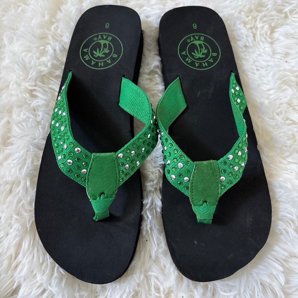Green Rhinestone Platform Flip Flops Chunky Black Foam Sandals Y2K Style